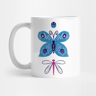 Butterfly Ladybug Dragonfly Pattern Design Blue Purple Pink Mug